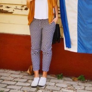 J Crew navy patterned linen joggers